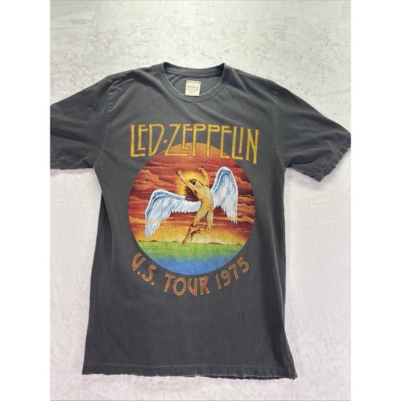 People Of Leisure Other - Led Zeppelin Mens US Tour 1975 Graphic T-Shirt  Grey Sz Small Cotton Distressed